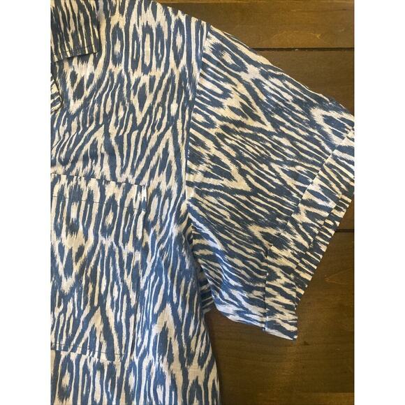 Pilcro anthropologie Button Up short sleeve casual blue geometric medium blouse - Picture 5 of 9